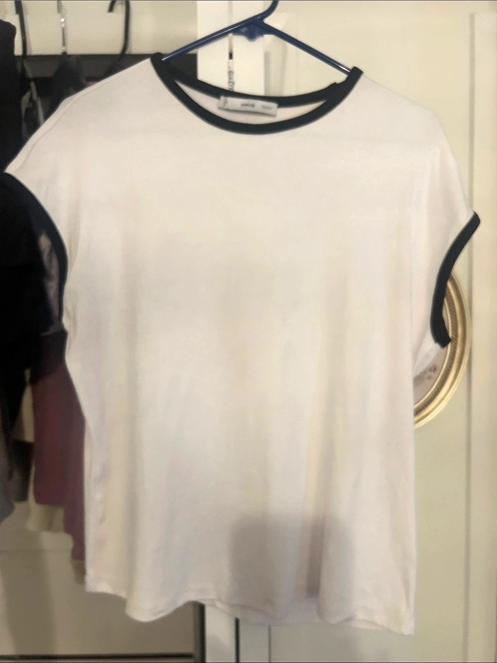 Contrast Trim Short Sleeve Top in White & Black